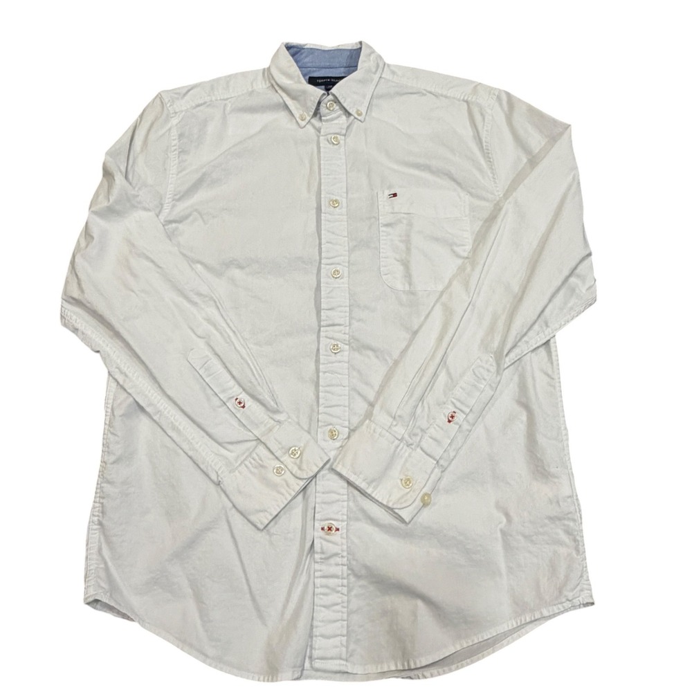 Tommy Hilfiger Button Down Men Small White Excellent Classic Fit Cotton Stretch